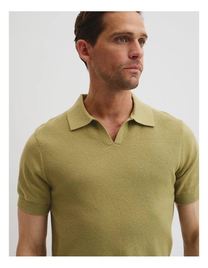 Australian Cotton Textured Knit Polo in Cactus image 5