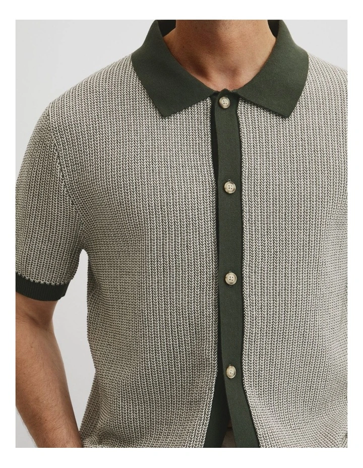 Australian Cotton Textured Knit Shirt in Khaki Green image 2