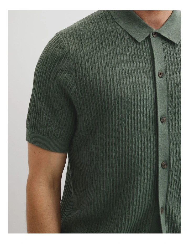 Short Sleeve Cotton Linen Knit Shirt in Thyme image 3