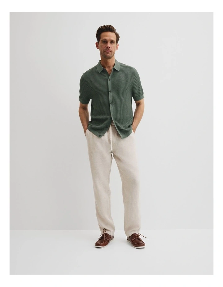Short Sleeve Cotton Linen Knit Shirt in Thyme image 4