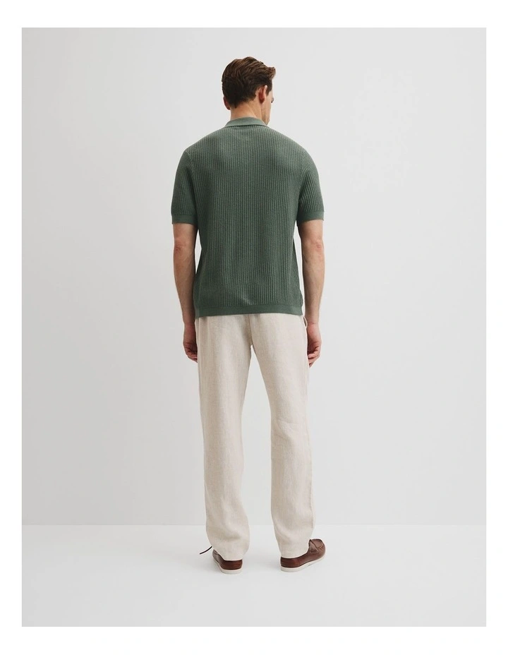 Short Sleeve Cotton Linen Knit Shirt in Thyme image 5