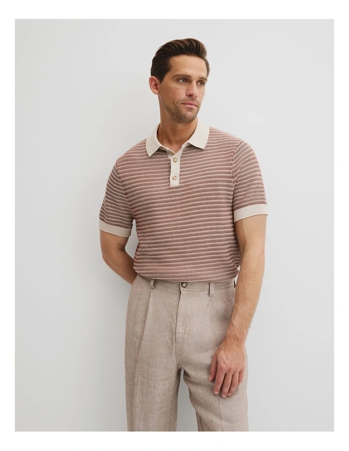 Australian Cotton Textured Knit Polo in Spice image 4