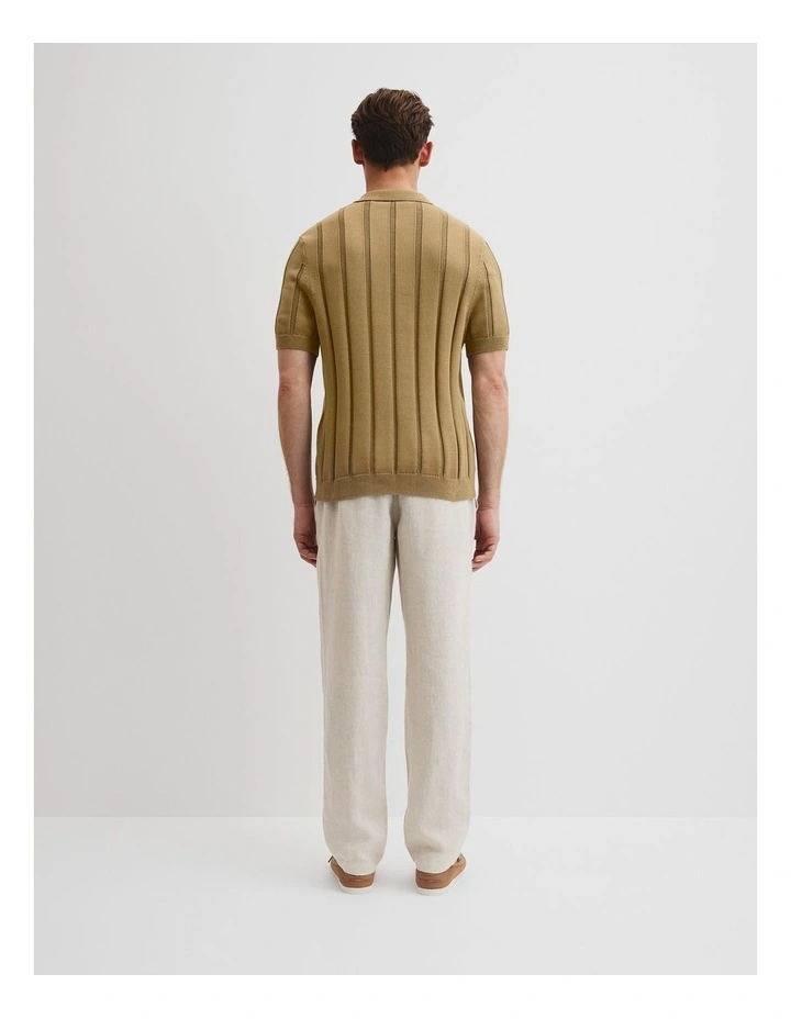 Australian Cotton Stripe Knit Polo in Taupe image 4