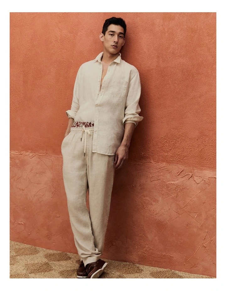 Organically Grown Relaxed Linen Drawcord Pant in Oat image 2
