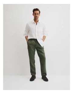 Organic Grown Linen Relaxed Drawcord Pant in Thyme