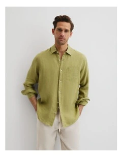 Regular Fit Organically Grown Linen Shirt in Cactus