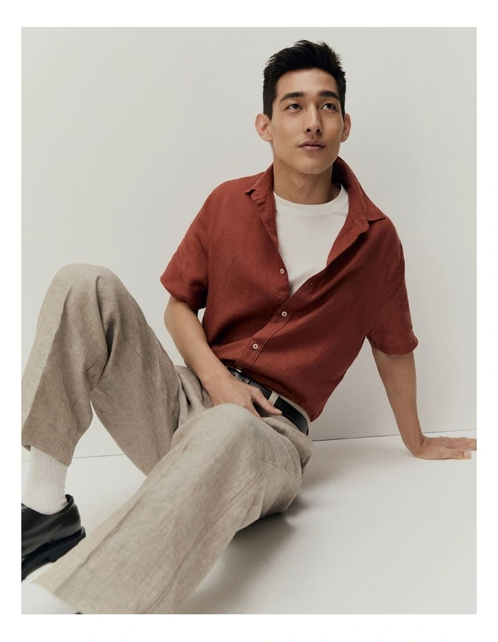 Organically Grown Linen Regular Fit Short Sleeve Shirt in Spice image 2