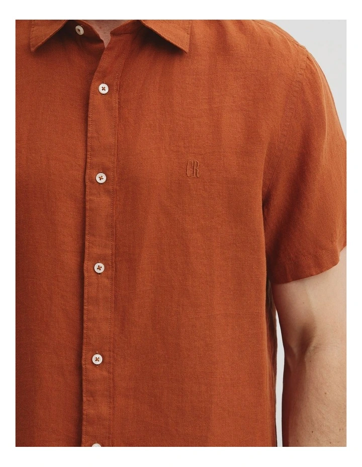 Organically Grown Linen Regular Fit Short Sleeve Shirt in Spice image 3