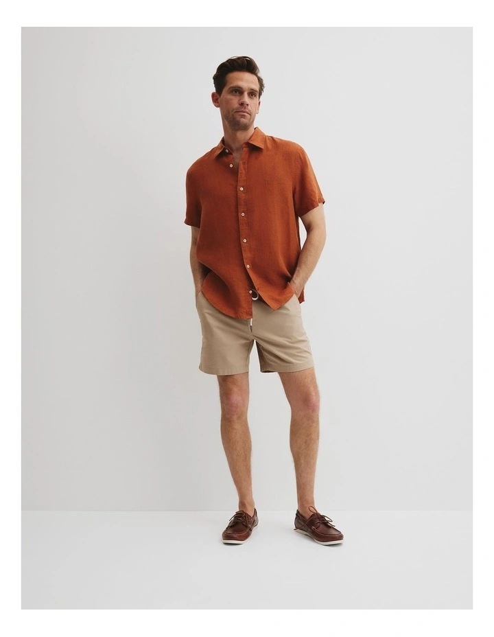 Organically Grown Linen Regular Fit Short Sleeve Shirt in Spice image 4