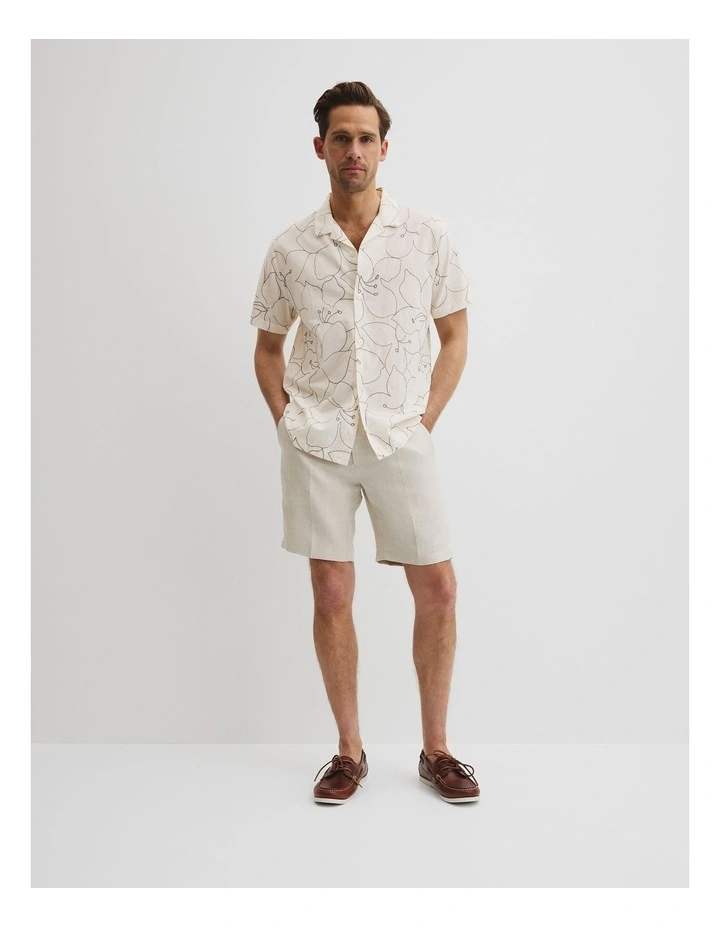 Cuban Floral Embroidered Short Sleeve Shirt in White image 4