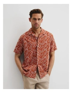 Cuban Embroidered Short Sleeve Shirt in Spice