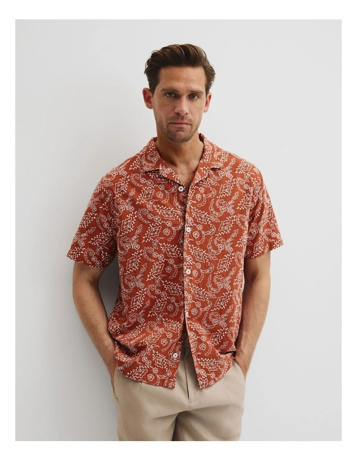Cuban Embroidered Short Sleeve Shirt in Spice image 1