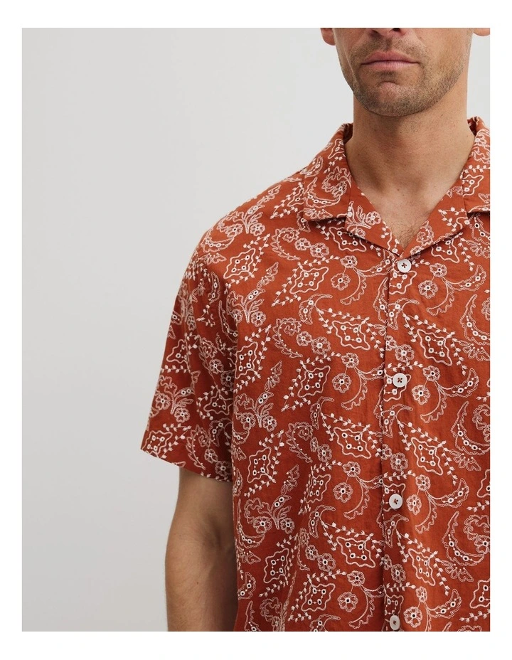 Cuban Embroidered Short Sleeve Shirt in Spice image 3