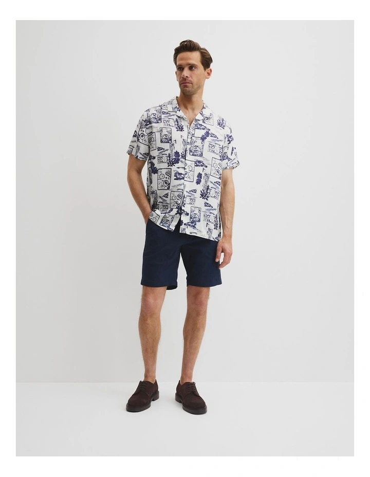 Tencel Mosaic Print Short Sleeve Shirt in White image 3