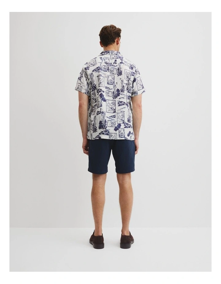 Tencel Mosaic Print Short Sleeve Shirt in White image 4