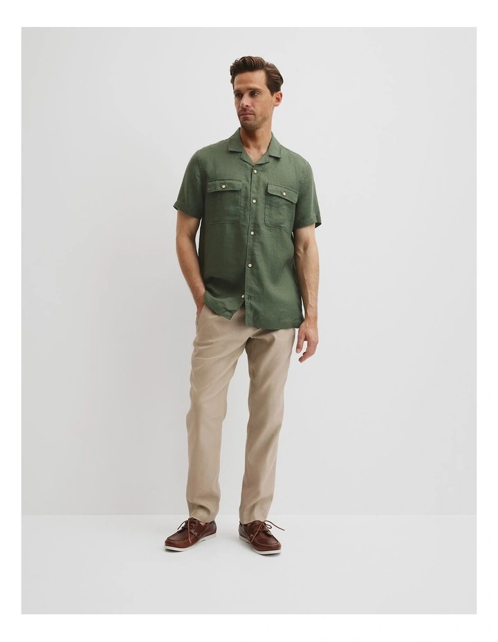 Double Pocket Textured Linen Short Sleeve Shirt in Thyme image 3