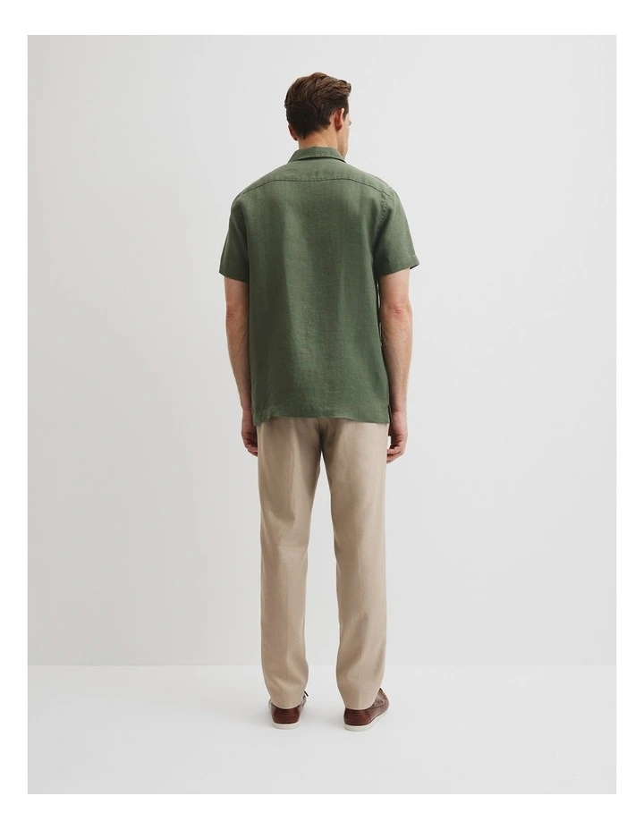Double Pocket Textured Linen Short Sleeve Shirt in Thyme image 4