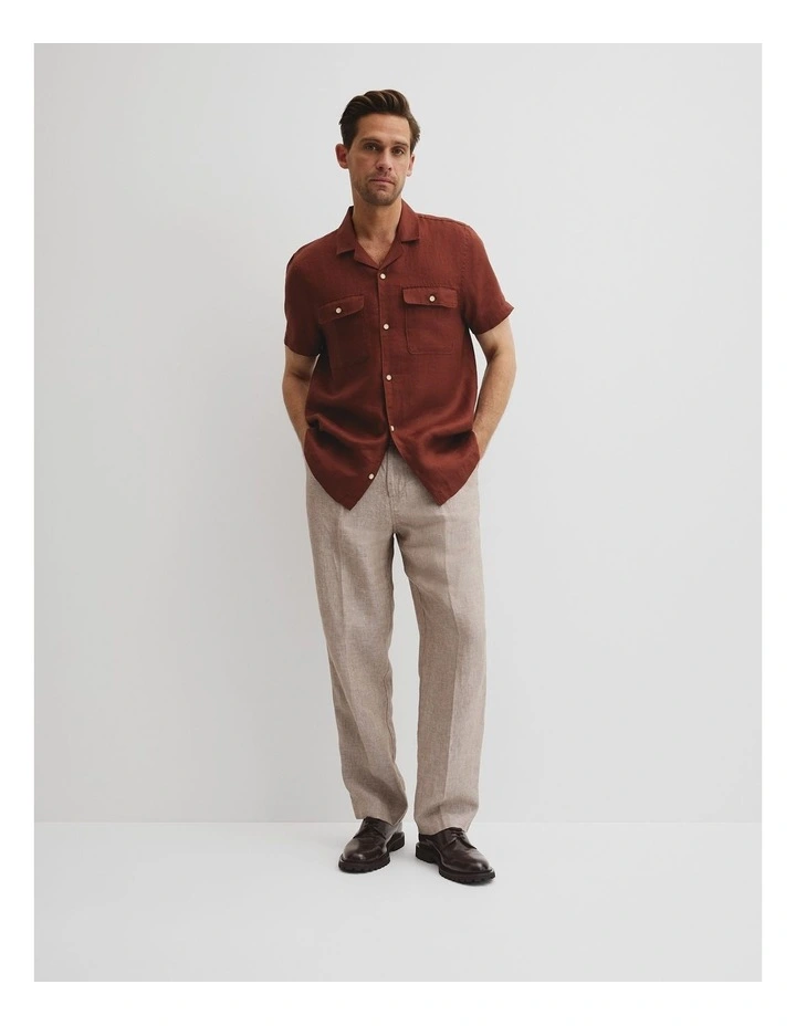 Double Pocket Textured Linen Short Sleeve Shirt in Dark Spice image 4