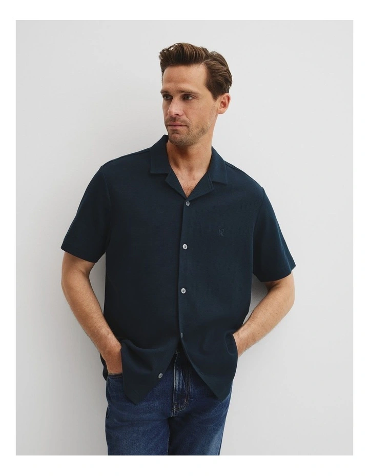Australian Cotton Textured Short Sleeve Shirt in Navy image 1