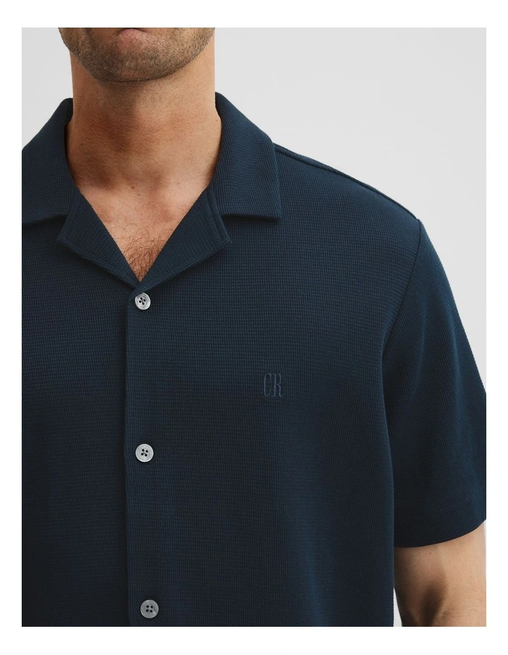 Australian Cotton Textured Short Sleeve Shirt in Navy image 2
