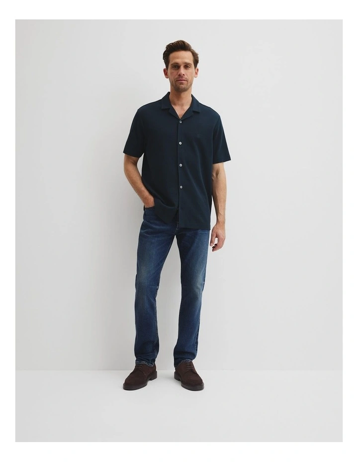 Australian Cotton Textured Short Sleeve Shirt in Navy image 3