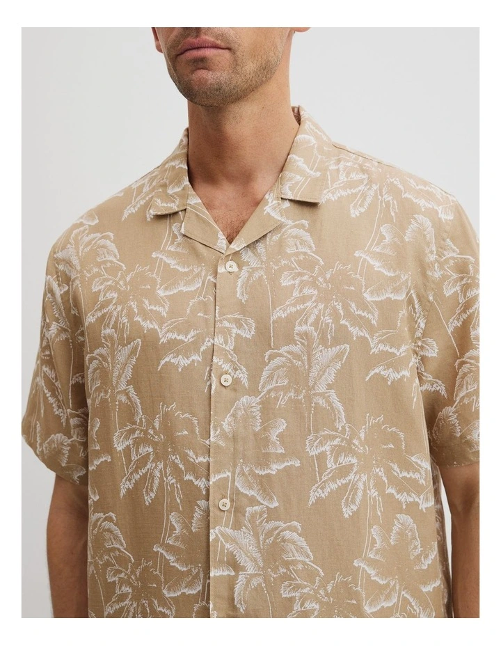 Tencel Linen Palm Print Short Sleeve Shirt in Taupe image 2