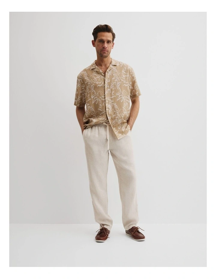 Tencel Linen Palm Print Short Sleeve Shirt in Taupe image 3