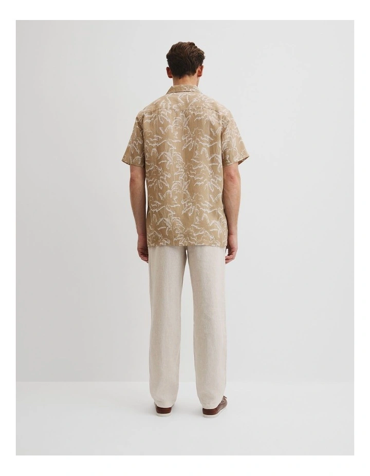 Tencel Linen Palm Print Short Sleeve Shirt in Taupe image 4