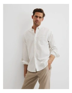 Regular Fit Oxford Stripe Shirt in Hazelnut