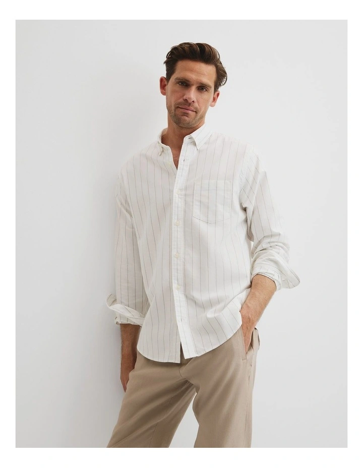 Regular Fit Oxford Stripe Shirt in Hazelnut image 1