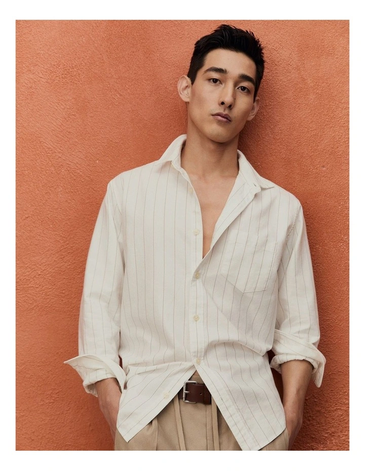 Regular Fit Oxford Stripe Shirt in Hazelnut image 2