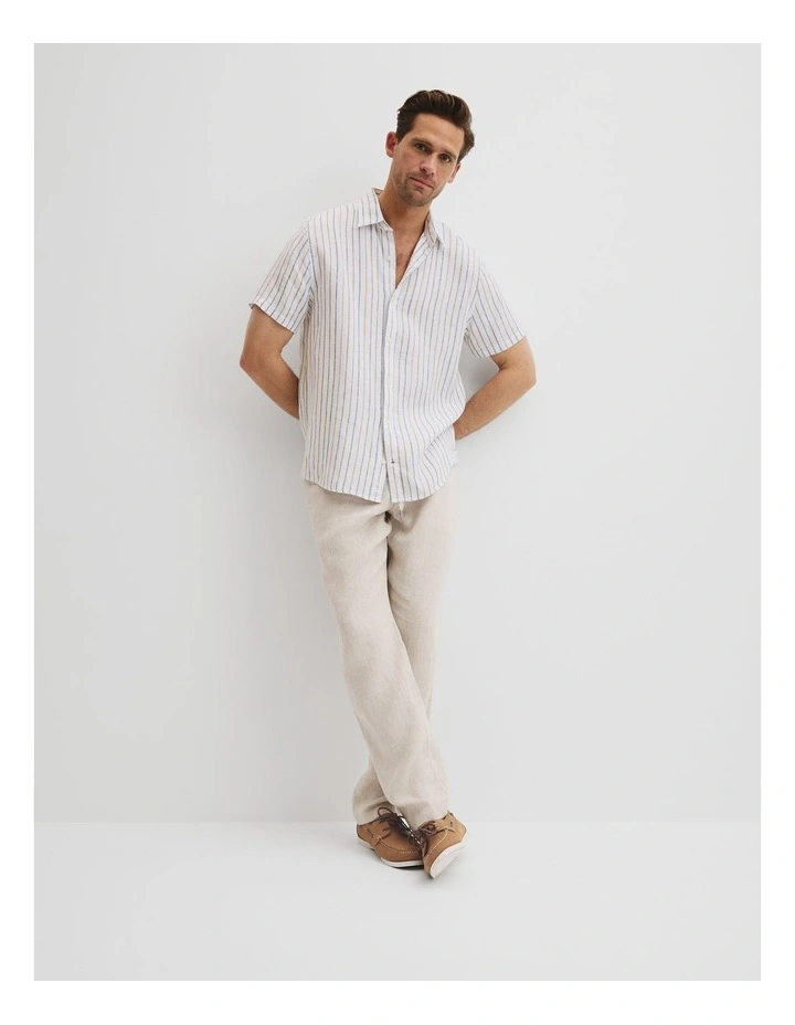 Organically Grown Linen Short Sleeve Stripe Shirt in Multi Stripe image 2