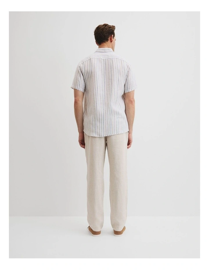 Organically Grown Linen Short Sleeve Stripe Shirt in Multi Stripe image 4