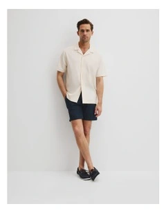 Textured Stripe Cuban Shirt in White