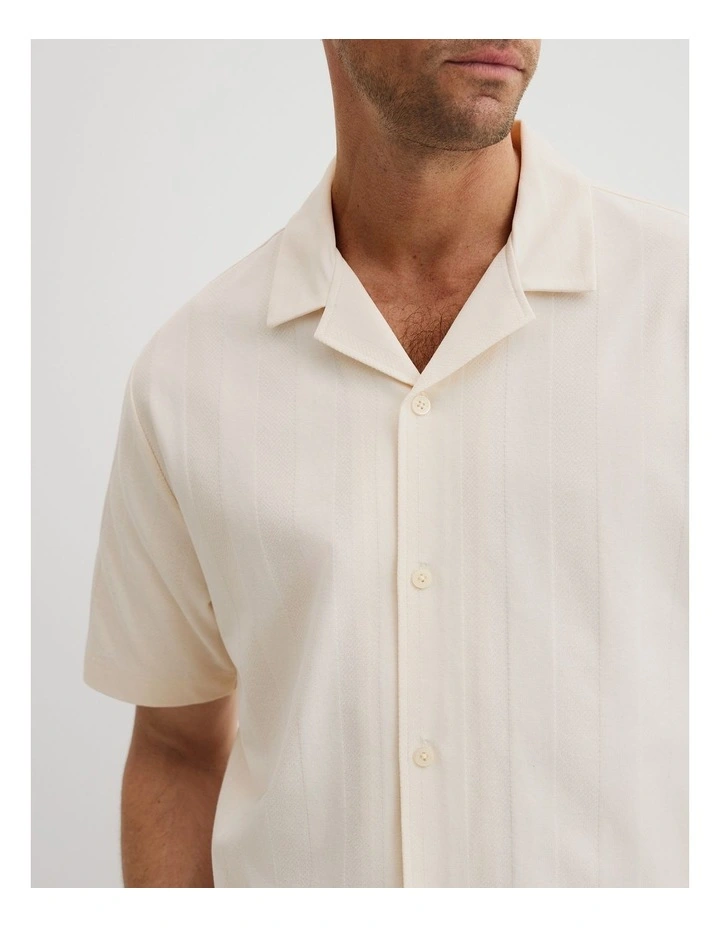 Textured Stripe Cuban Shirt in White image 3