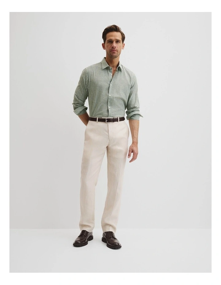 Regular Fit Cotton Linen Stripe Shirt in Evergreen image 3