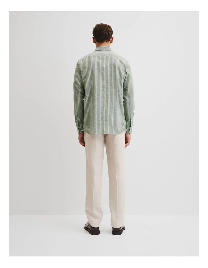 Regular Fit Cotton Linen Stripe Shirt in Evergreen image 4