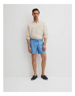 Organically Grown Linen Drawcord Short in Sea Salt Blue