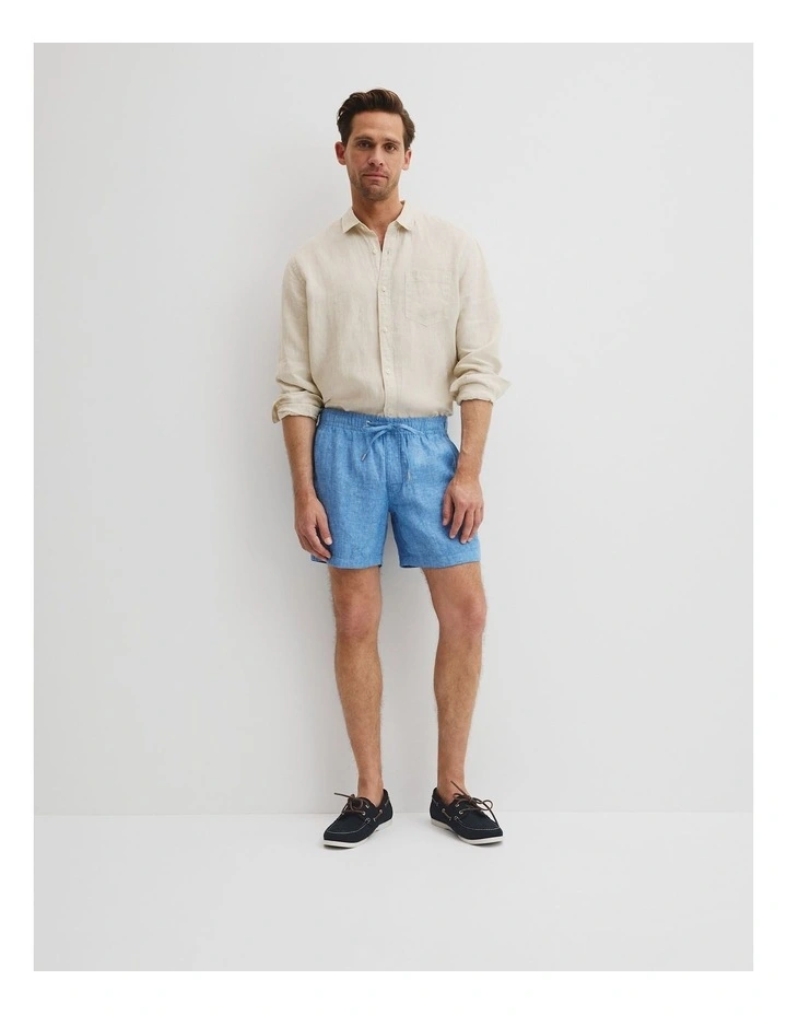 Organically Grown Linen Drawcord Short in Sea Salt Blue image 1