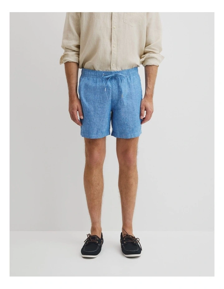 Organically Grown Linen Drawcord Short in Sea Salt Blue image 2