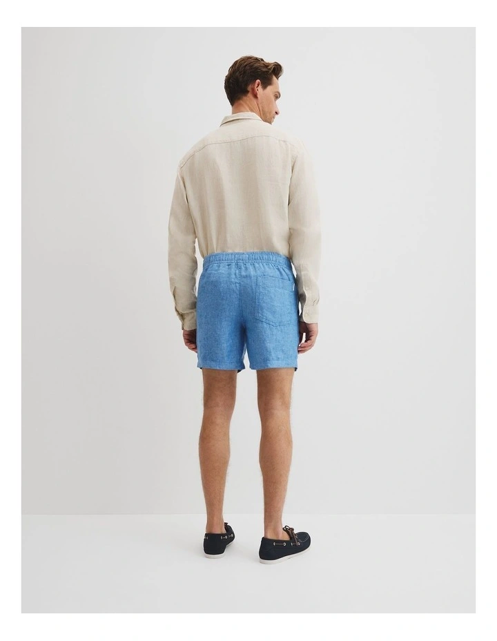 Organically Grown Linen Drawcord Short in Sea Salt Blue image 4