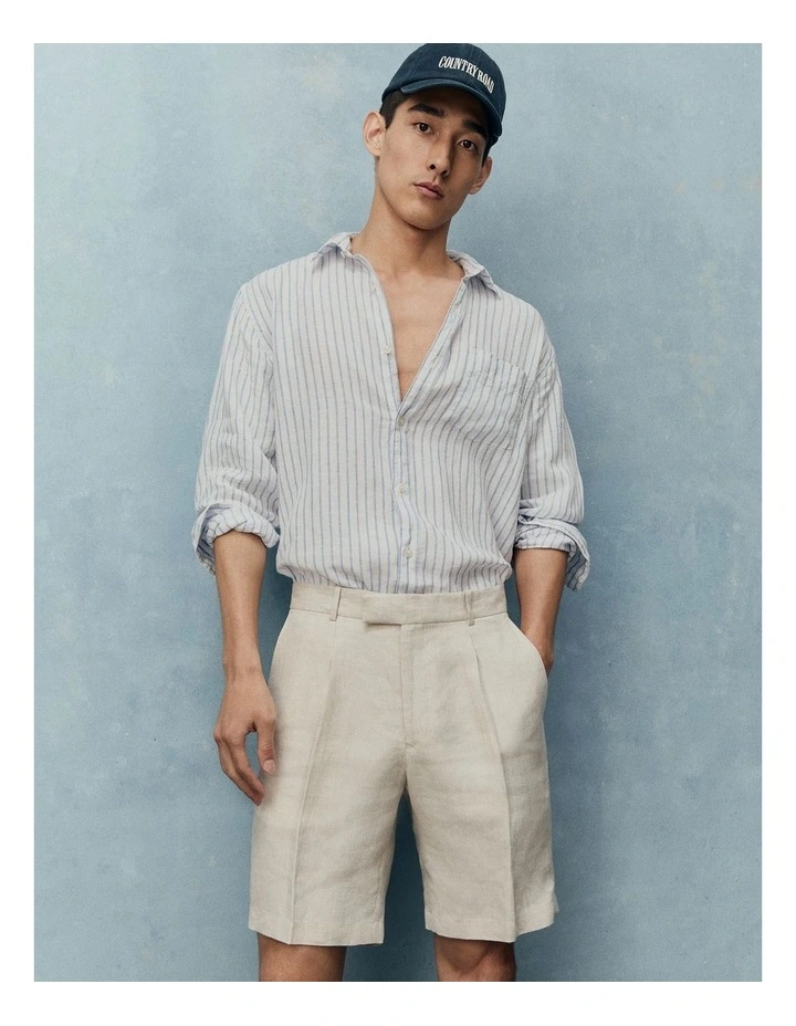 Herringbone Linen Tailored Short in Ecru image 2