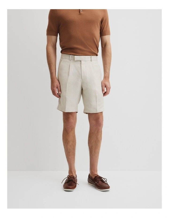 Herringbone Linen Tailored Short in Ecru image 3