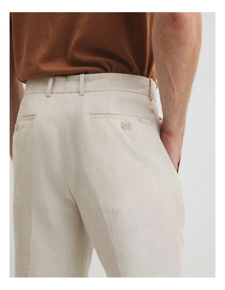 Herringbone Linen Tailored Short in Ecru image 4