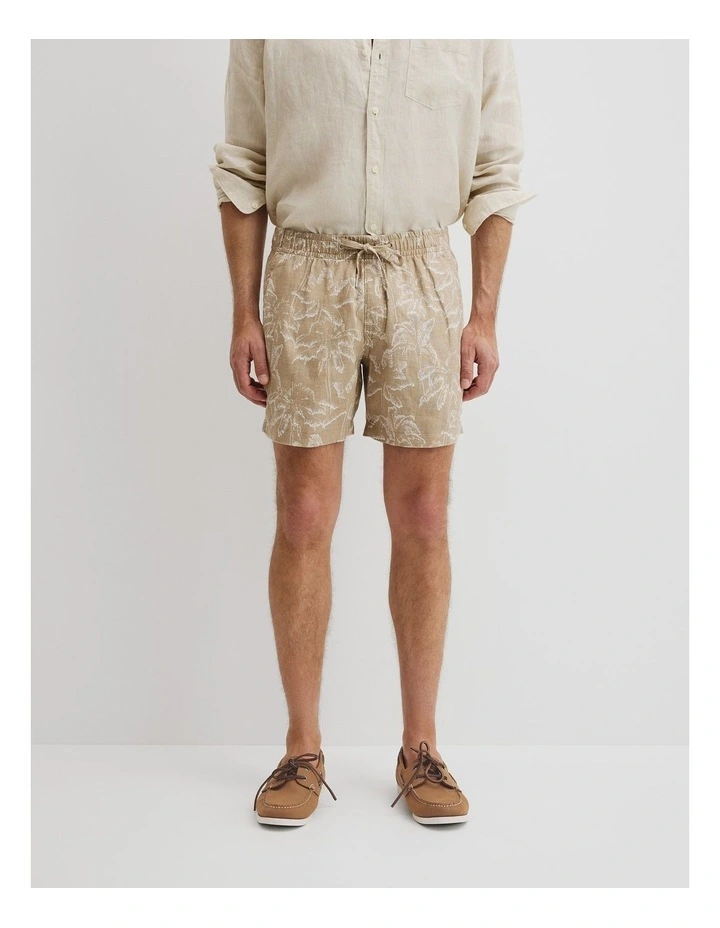 Organically Grown Linen Print 6" Drawcord Short in Taupe image 2