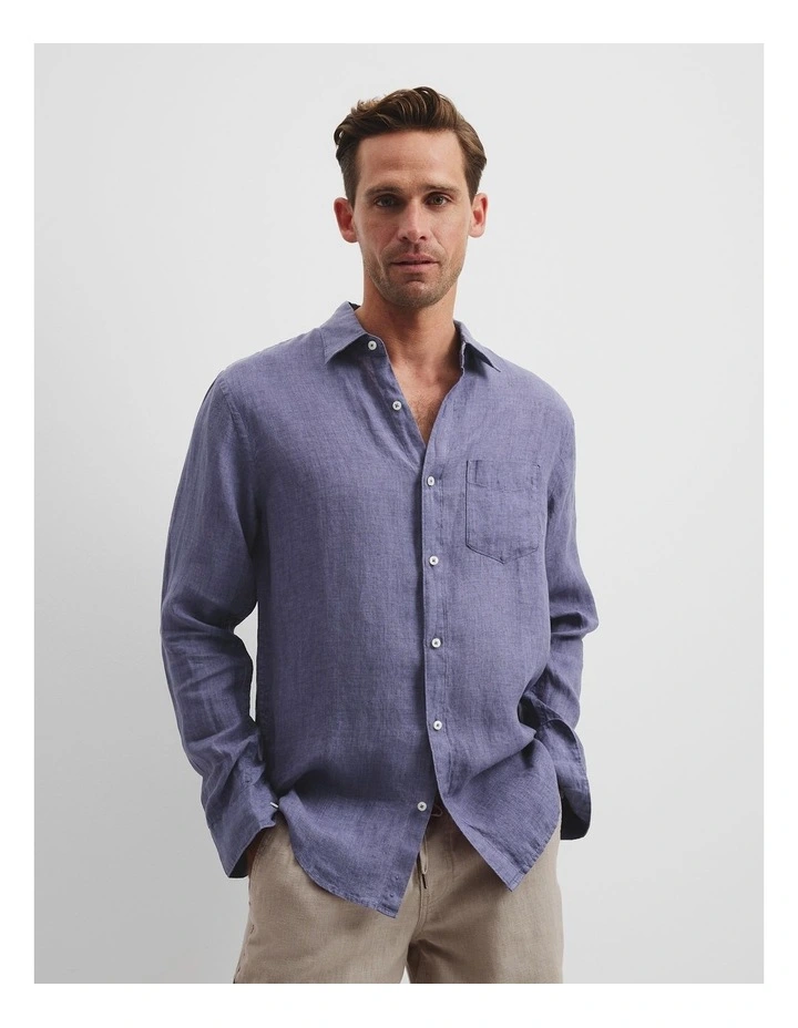 Regular Fit Organically Grown Linen Shirt in Storm Blue image 2