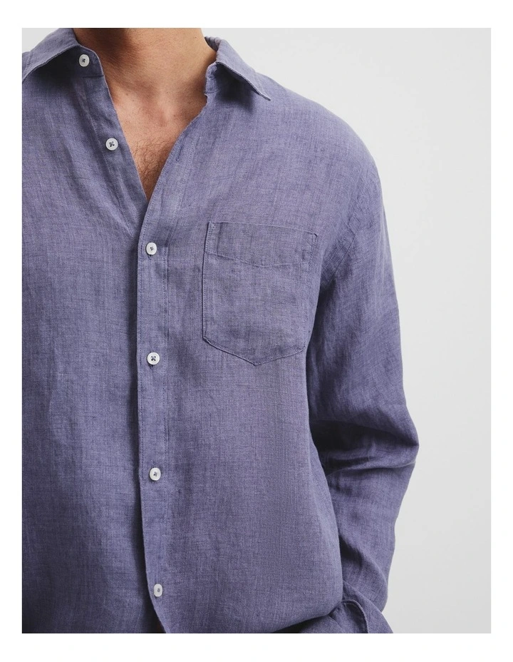 Regular Fit Organically Grown Linen Shirt in Storm Blue image 3