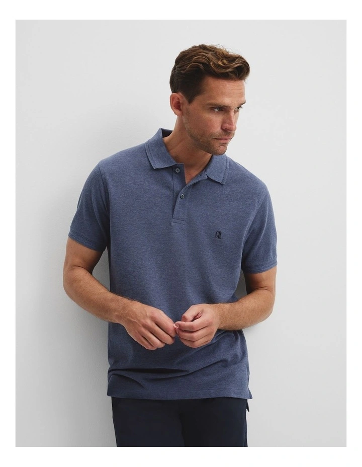 Australian Cotton Pique Polo in Storm Blue Melange image 1