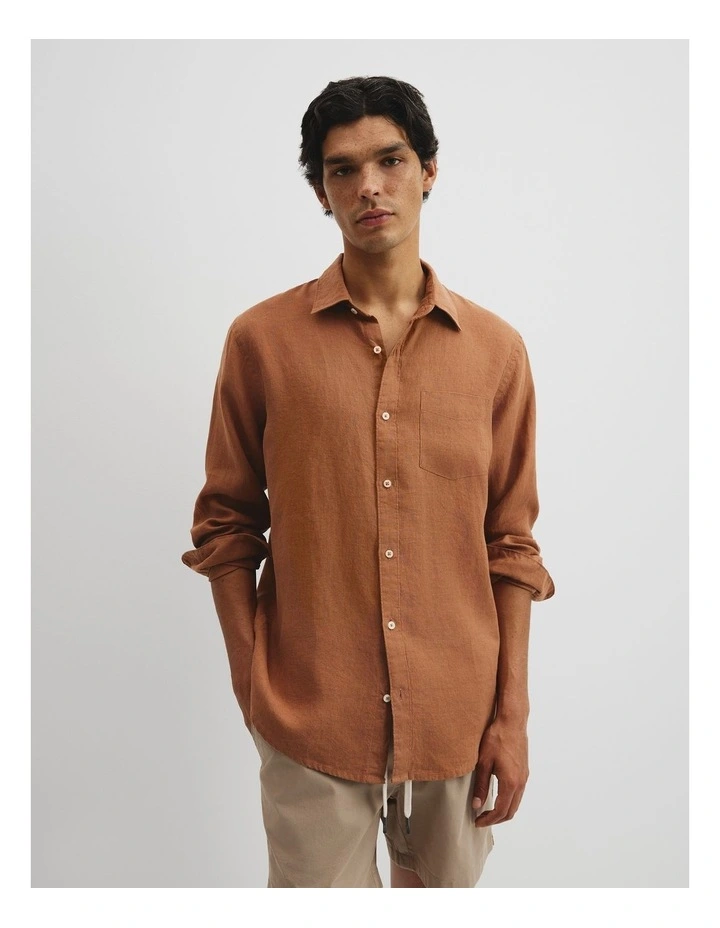 Organically Grown Linen Regular Fit Shirt in Copper image 1