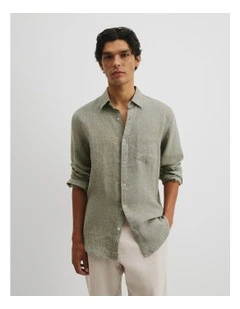 Organically Grown Linen Regular Fit Shirt in Moss